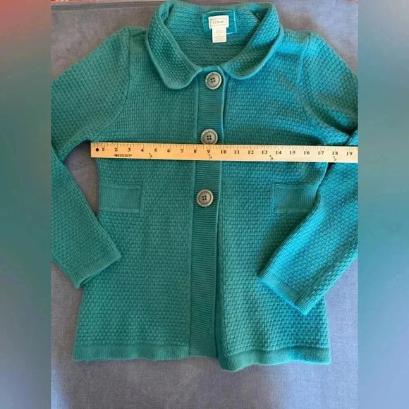 Woman’s L.L.Bean Teal Waffle Knit Button Up Long Sleeve Chunky Cardigan Size M - Picture 9 of 10